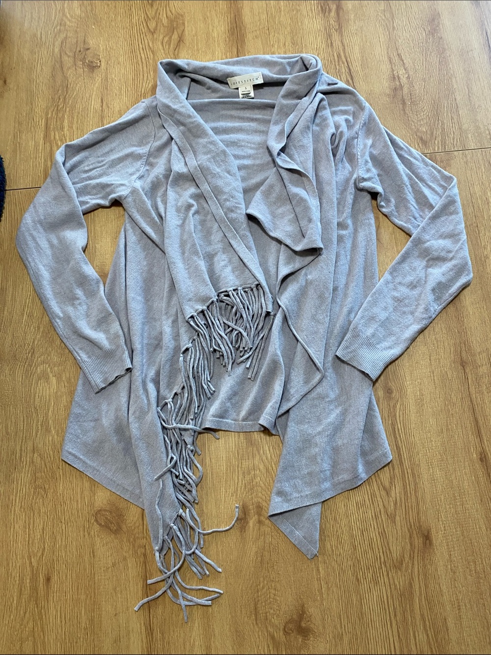 lovestitch Light Grey Fringe Waterfall Cardigan